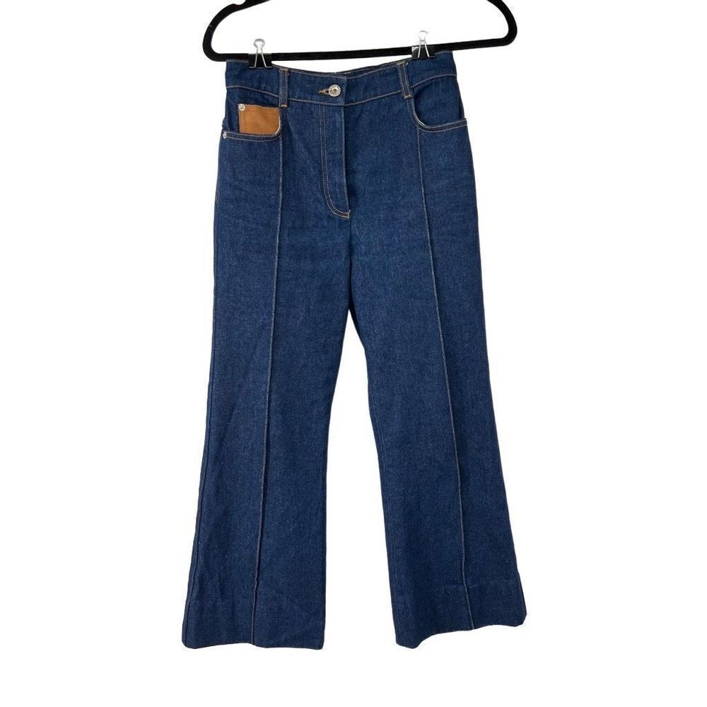 Paco‎ Rabanne Leather Patch High-rise Flared Jeans Sz 0